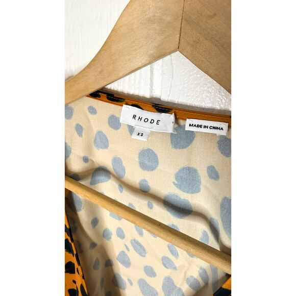 RHODE Frankie Leopard-Print Polka-Dot Satin Wrap Dress SIZE XS - Picture 12 of 14